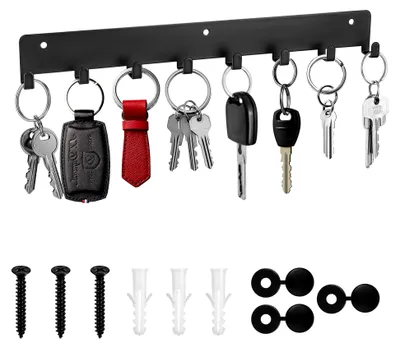 Produktbild von Schlüsselbrett mit 8 Haken, Schwarz, Schlüsselhalter für Wandmontage