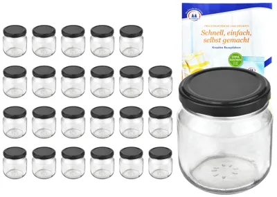 Produktbild von 24er Set Rundglas 212 ml nieder To 66 schwarzer Deckel Sturzgläser Einmachgläser incl. Rezeptheft