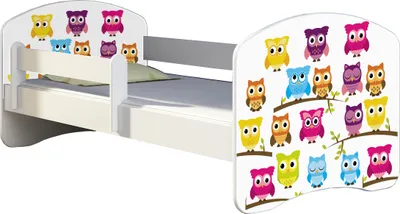 Produktbild von ACMA Jugendbett Kinderbett Junior-Bett Komplett-Set mit Matratze Lattenrost und Rausfallschutz Weiß 31 Eule 180x80