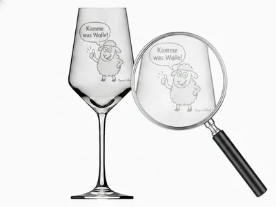 Produktbild von Weinglas Gravur Puppa Schaf kommen was Wolle 350ml spülmaschinenfest und robust