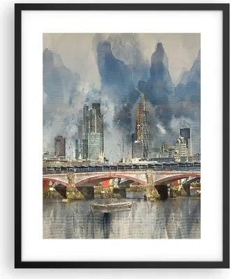 Produktbild von Gerahmtes Poster - Schwarzer Rahmen - London Aquarell Panorama - 40x50 cm - Wand Bild - Wanddeko - Wandbilder - Kunstposter - Wandposter - Bilderrahmen - Bilder - Kunstdruck - P2BPA40x50-4594