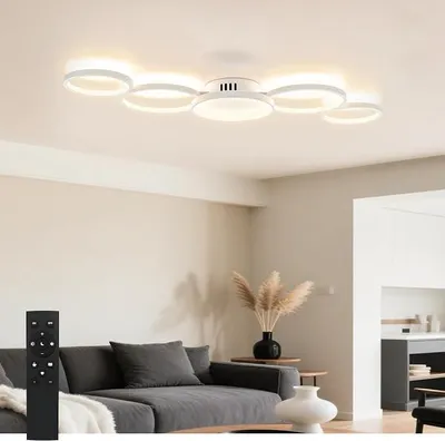 Obrázek produktu pro Stropní svítidlo, moderní lampa do obývacího pokoje, stmívatelné, s dálkovým ovládáním, bílá, kruhová, průměr 100 cm, 50 W, teplota barev 3000K-6500K, vhodné do ložnice, kuchyně (bílá, stmívatelné)
