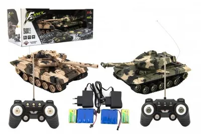 Obrázek produktu pro Tank RC 2ks 25cm tanková bitva+dob. pack 27MHZ a 40MHz maskáč se zvukem se světlem v kr. 50x20x23cm
