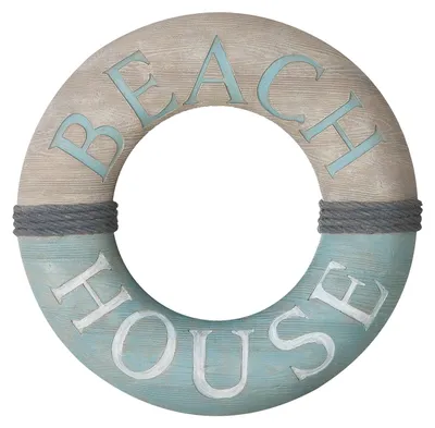 Immagine prodotto di Gilde Spiegel, rund, "Beach house", Spruch, Kunstharz, grau, VE 1, L. 3.5 cm, D. 45 cm 59245 4063387592458