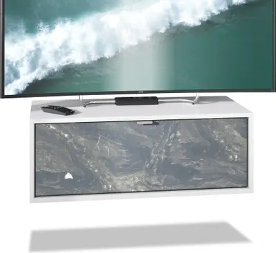 Produktbild von Vladon TV Board Lana 80 Hängeschrank Lowboard 80 x 29 x 37 cm,  Germany, Korpus in Weiß matt, Fronten in Marmor Graphit | Große Farbauswahl