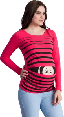 Immagine prodotto di Maglietta premaman manica lunga cucù – abbigliamento premaman donna, 95% cotone, corallo, taglia L