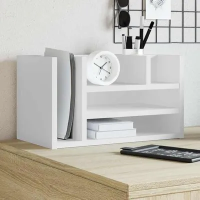 Produktbild von Schreibtisch-Organizer mit 6 Fächern aus Holzwerkstoff, Weiß, 44,5 x 24 x 25 cm für Büro und Zuhause