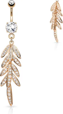 Produktbild von Bauchnabelpiercing Blatt Anhänger Strass Zirkonia 14 Karat vergoldet Autiga® rosegold