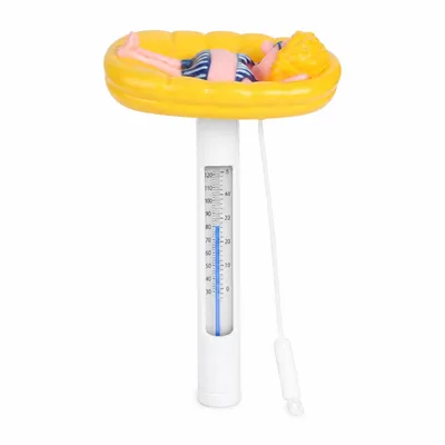 Produktbild von Poolthermometer schwimmend mit Figur – Wasserthermometer für Pool, Schwimmbad, Whirlpool & Badewanne – °C/°F Anzeige mit Befestigungsschnur, KI-generiertes Bild