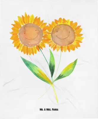 Produktbild von Mr. & Mrs. Panda Plaid Blume Sonnenblume - Weiß - Geschenk, Best Friends, Kinderdecke, Schlummerdecke, Garten, Schmusedecke, Sonnenblumen, Beste Freundin, Zusammen