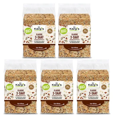 Produktbild von Dr. Kargs  Classic 3 Saat Knäckebrot aus vollem Korn 200g 5er Pack