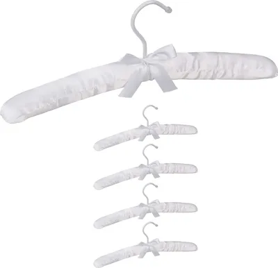 Produktbild von 25 x Kleiderbügel Satin, weich gepolstert, 360° drehbarer Haken, dekorative Schleife, Satinbügel, 38 cm breit, weiß
