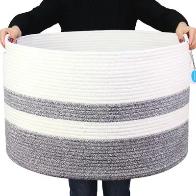 Productafbeelding van Grote wasmand - opbergmand voor dekens - 22" x 22" x 14" - geweven katoenen touwmand
