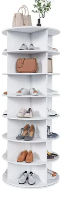 Immagine prodotto di torre portascarpe rotante a 7 livelli, girevole a 360° - scarpiera autoportante per 28 paia di scarpe, salvaspazio, bianca (60 × 60 × 161 cm)