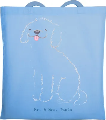 Produktbild von Mr. & Mrs. Panda Shopping Tasche Kleinpudel Moment - Sky Blue - Geschenk, Laptoptasche, Jutebeutel, Pudel, Tote Bag, Einkaufstasche