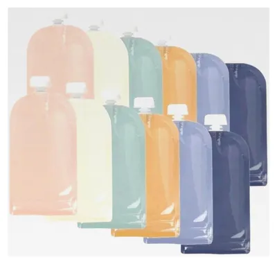 Produktbild von Wiederverwendbare Quetschbeutel 200 ml für Babynahrung, 12 Stück, BPA-frei, spülmaschinenfest, gefriergeeignet