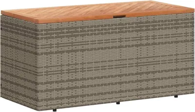 Produktbild von vidaXL Gartentruhe Grau 110x50x54 cm Poly Rattan Akazienholz