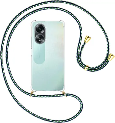 Produktbild von Handykette Backcover-Schutzhülle mit Band (Metall goldfarben) für Oppo A58 4G (CPH2577) - grün/blau/weiß