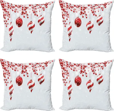 Produktbild von ABAKUHAUS Weihnachten Kissenbezug Set (4 Stück), traditionell, Moderner Doppelseitiger Digitaldruck, 50 cm x 50 cm, rot-Weiss
