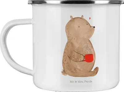 Produktbild von Mr. & Mrs. Panda Kaffeepott Bär Kaffee - Weiß - Geschenk, Teddy, Teetasse, Teebecher, Campingbecher, Bären, Emaille Tasse, Pott, Coffee, Motivation, Guten Morgen