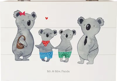 Produktbild von Mr. & Mrs. Panda Geschenkbox Koala Familie zwei 22 x 15 cm - Weiß - Geschenk, geschenkkiste, Familienleben, Truhe, Holzbox mit Deckel, Box, aus Holz, Koalabär, Muttertag