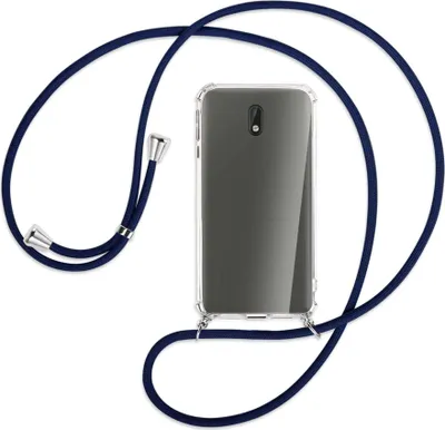 Produktbild von Handykette Backcover-Schutzhülle mit Band (Metall silberfarben) für Nokia 3 - dunkelblau