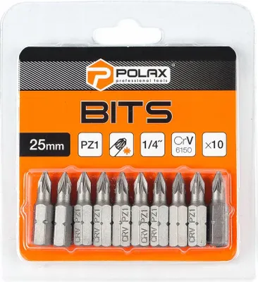 Zdjęcie produktu dla Zestaw bitów 25mm PZ1 1/4" 6150CRV (10 szt) Polax