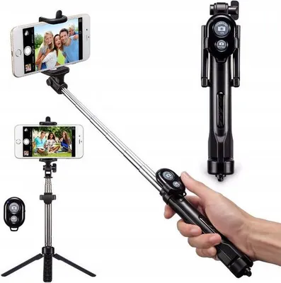 Zdjęcie produktu dla Uchwyt selfie stick ze statywem przenośny bezprzewodowy bluetooth czarny