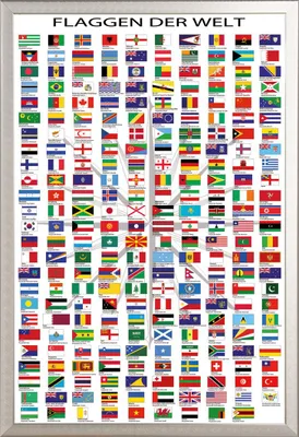 Image de Poster éducatif - Drapeaux du monde avec capitales - Poster Affiche - 61x91,5 cm cadre ALU argent