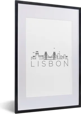 Produktbild von MuchoWow® MuchoWow® Gerahmtes Poster Skyline "Lissabon" vor weißem Hintergrund 40x60 cm - Poster mit zchwarzem Bilderrahmen - Poster in Rahmen