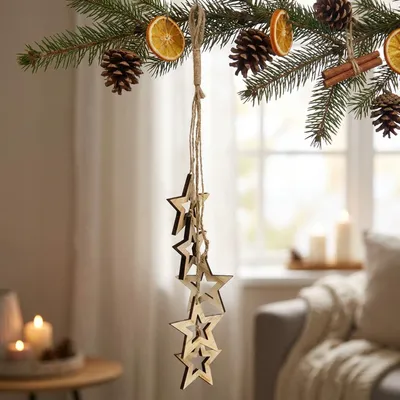 Produktbild von Dekoration Holzhänger Sterne für Weihnachtsbaum und Fenster