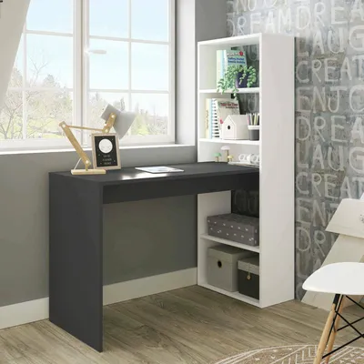 Immagine prodotto di Dmora Scrivania Ali 53x120x144h cm Nero Opaco, Modulabile con Libreria