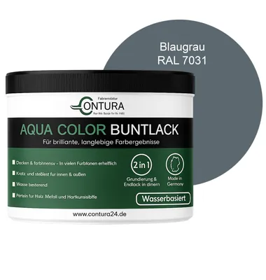 Produktbild von Contura 250ml. Buntlack Lackfarbe Lack Außen Innen Holz Metall Farbe Holzlack Möbellack - RAL 7031 Blaugrau