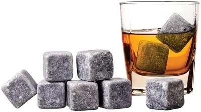 Produktbild von RESCH Eiswürfel-Steine Kühlsteine - 9 Stück Im Stoffbeutel, 2,5 x 2,5cm,aus Speckstein, Whiskeysteine Eiswürfel Steine EiswürfelsteineGetränkekühler