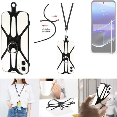 Produktbild von K-S-Trade 3in1 Handykette Handyband Handykordel Halsband Smartphone-Ring Handy-Ring kompatibel mit Motorola Moto G Stylus 5G (2024) Fingerhalterung