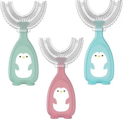 Produktbild von Kinderzahnbürste, Linovit, lebensmittelechtes Silikon, hochtemperaturbeständig, U-förmig, 2–12 Jahre – Pink