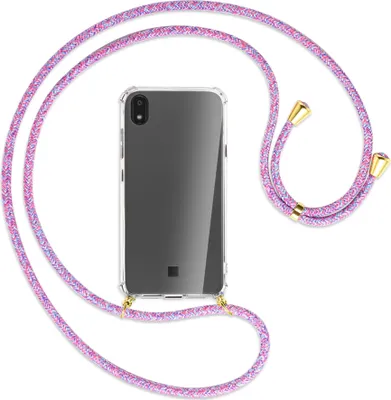Produktbild von Handykette Backcover-Schutzhülle mit Band (Metall goldfarben) für LG K20 / K20 2019 - lila/rosa/blau