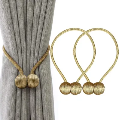 Produktbild von Magnetische Raffhalter zum Anklemmen von für Vorhänge, Krawatte Band Zuhause Büro Dekorative Vorhänge Weben Holdbacks Halter 2 Stück Gold