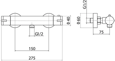 Produktbild von Duscharmatur Duschthermostat Brausebatterie Aufputz Messing schwarz matt