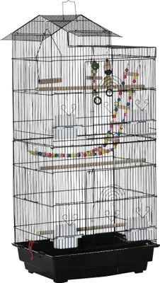 Obrázek produktu pro Klec pro ptáky Pawhut, několik dvířek, 4 otočné misky na krmení, 46 x 36 x 100 cm, černá barva