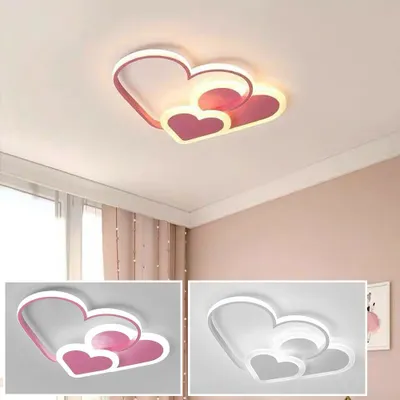 Image de Plafonnier LED en forme de cœur Cartoon Plafonnier à intensité variable avec télécommande Chambre d'enfant Rose
