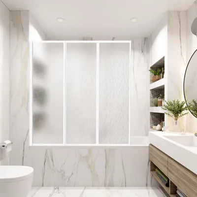 Obrázok produktu pre Bettizia sprchový kút 120X140cm trojskladová sklápacia zástena pre vaňu biely rám sprchová zástena kúpeľový nadstavec sprchové kúty