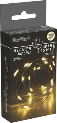 Zdjęcie produktu dla Lampiony LED w ciepłej bieli, zasilane bateryjnie, 40 diod LED, srebrny przewód, do wnętrz, 1,95 m