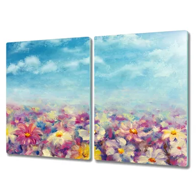 Produktbild von Coloray Schneidebrett Herdabdeckplatte 2x40x52 cm Kochplattenabdeckung Hackbrett Küchenbrett - Blumen Wiese Himmel