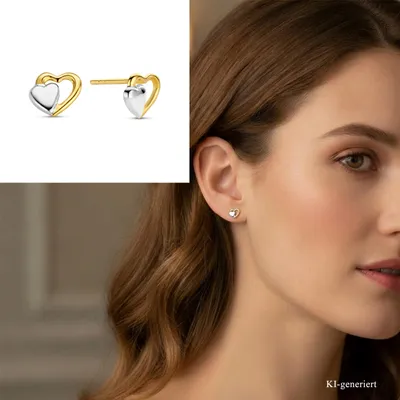 Produktbild von Herz Ohrstecker echt Gold 585 (14 kt) in bicolor