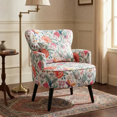 Produktbild von HomeMiYN Ohrensessel Wohnzimmer Sessel mit Leinenoptik Bezug, gepolsterter Lesesessel mit Holzbeinen, Vintage Akzentstuhl für Wohnzimmer Schlafzimmer
