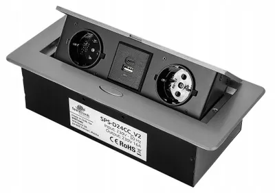Produktbild von Spacetronik Einbau-Steckdose Tisch, 2x Schuko, USB-C, Grau