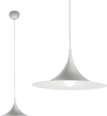 Produktbild von Nordische semi-minimalistische Pendelleuchte aus weißem Aluminium für Restaurant, Küche, Esszimmer – E14, inspiriert von Gubi, langes Kabel 3,8 m