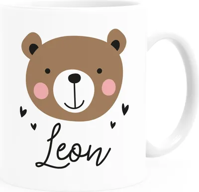 Produktbild von Kindertasse Keramik Bär Fuchs Einhorn mit Namen Namenstasse Tiermotive personalisierte Geschenke SpecialMe® Bär weiß standard