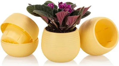 Immagine prodotto di Set di 6 vasi da fiori Cactus gialli 10 cm con drenaggio, vasi resistenti ai raggi UV per interni ed esterni